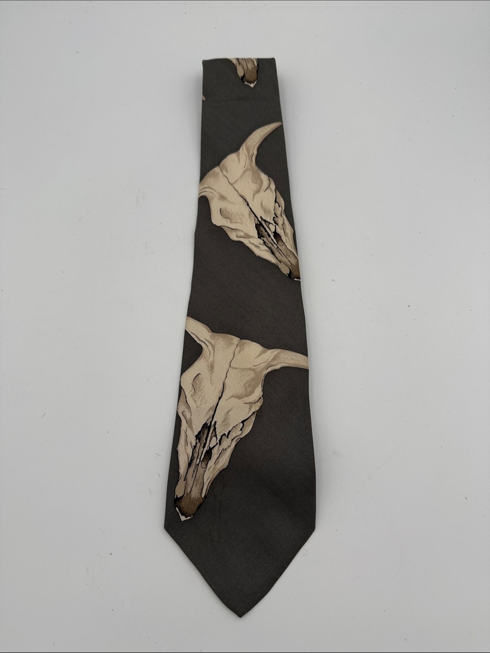 VTG Perry Ellis Handmade Silk Western Steer Skull Tie
